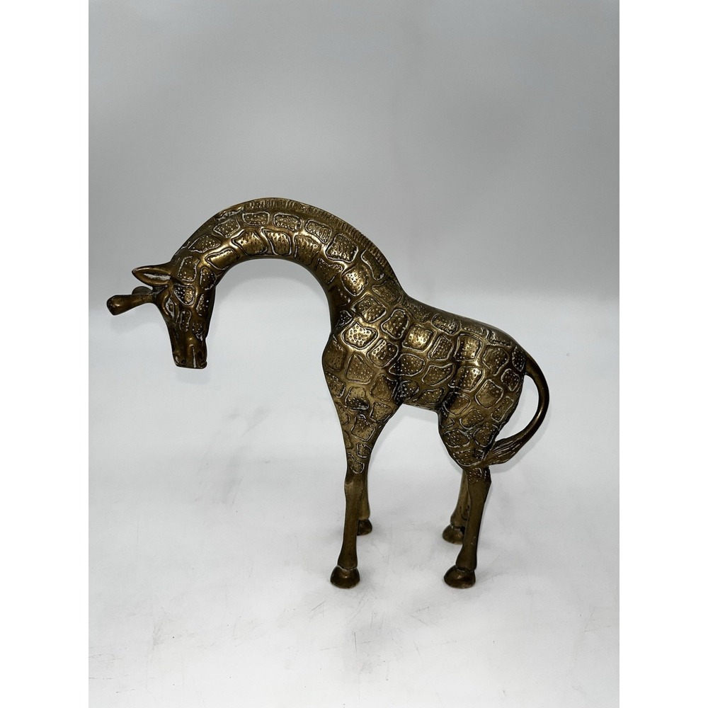 Vintage 8" Tall Solid Brass Giraffe Figurine Statue Curved Neck